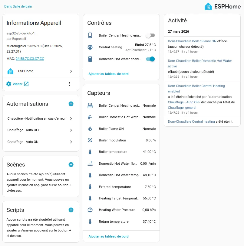 Intégration OpenTherm dans Home Assistant